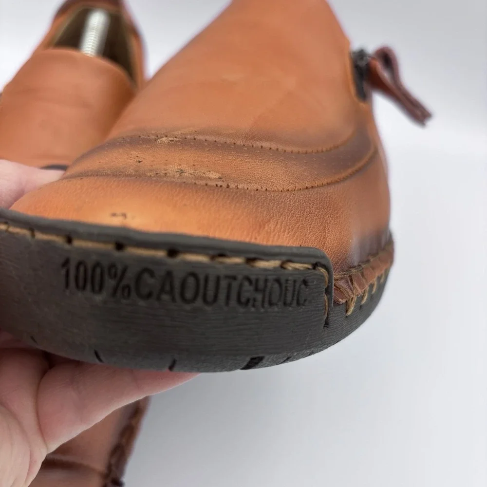 Fashion Menico 100% CAOUTCHOUC Men's Size 12 47 Brown Sewn Leather Slip On Sport
